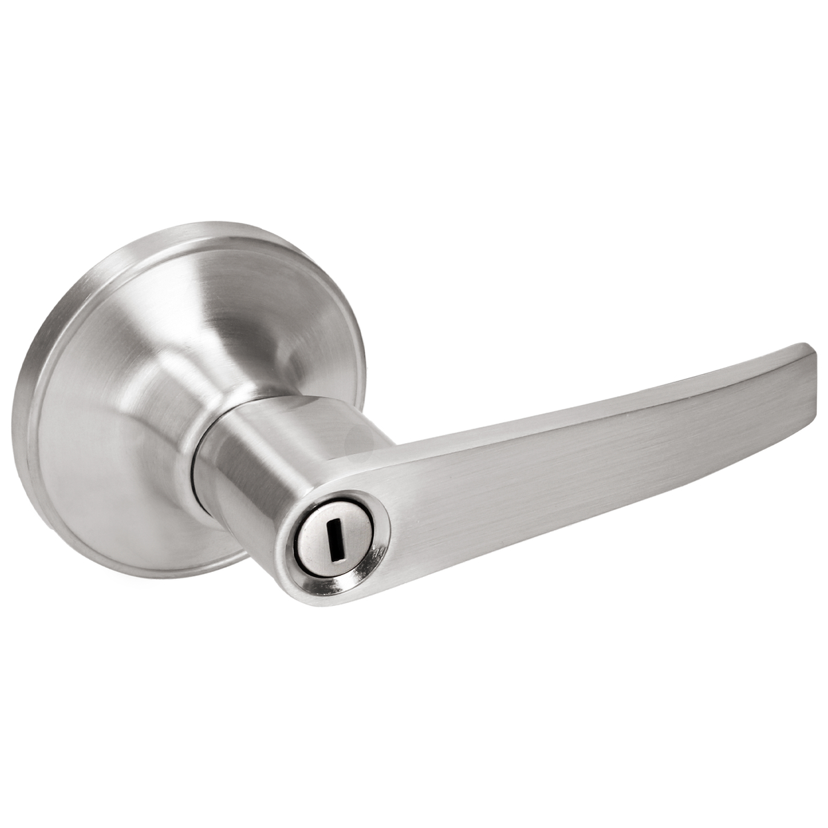 Manija tubular recta función baño, níquel satinado, llave estándar, blíster