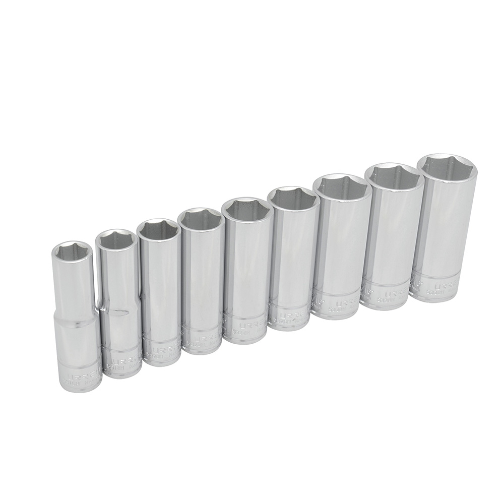Juego de dados largos cuadro de 1/2", 6 puntas, en pulgadas, 9 piezas