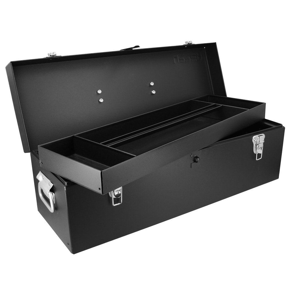 Caja portaherramientas metálica con asa metálica color negro 25" x 8" x 9"
