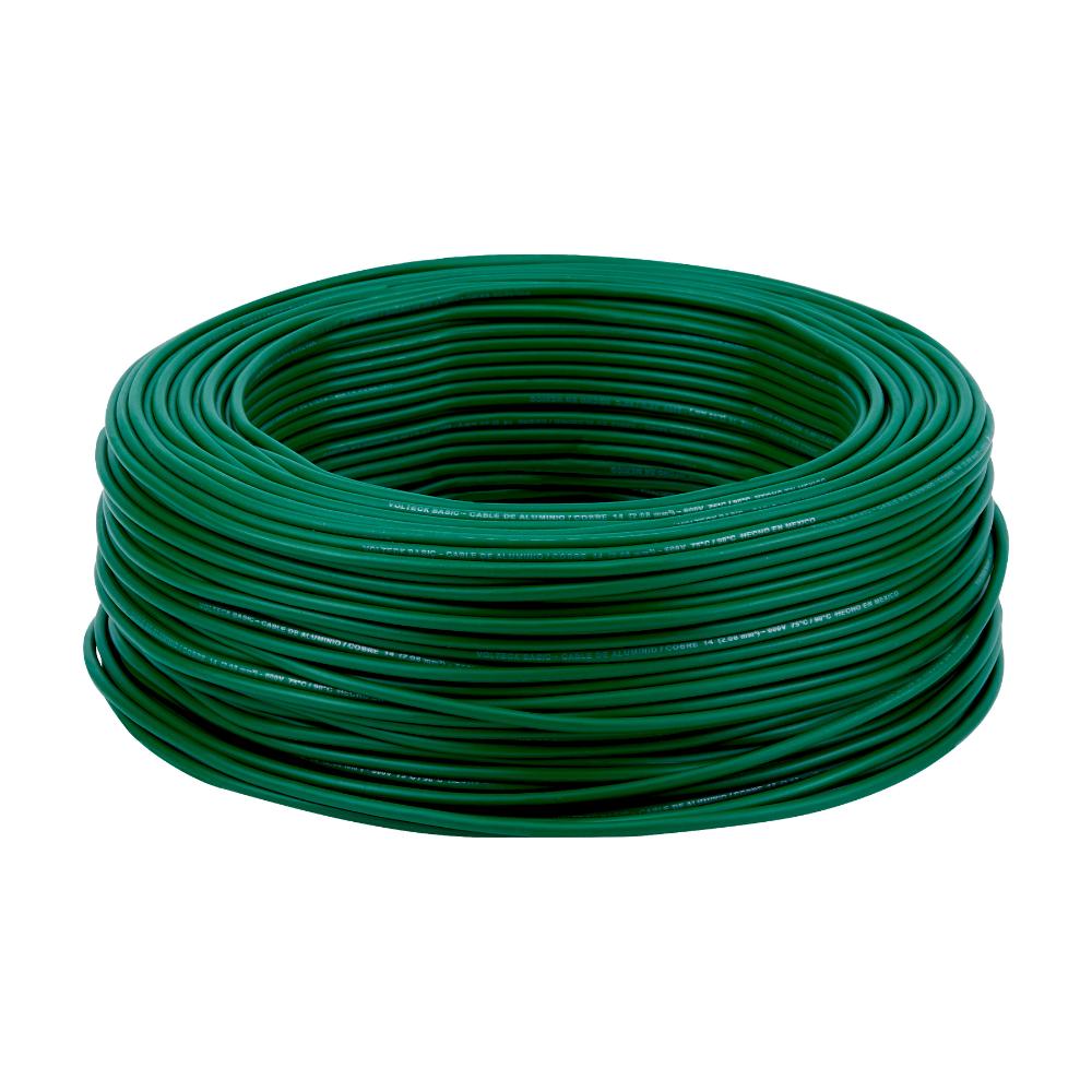 Rollo de 100 metros de cable THW CCA 14 AWG verde, BASIC