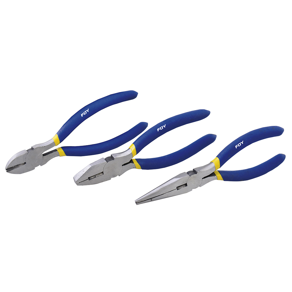 Juego de pinzas para electricista con mango doble plastisol, 3 piezas