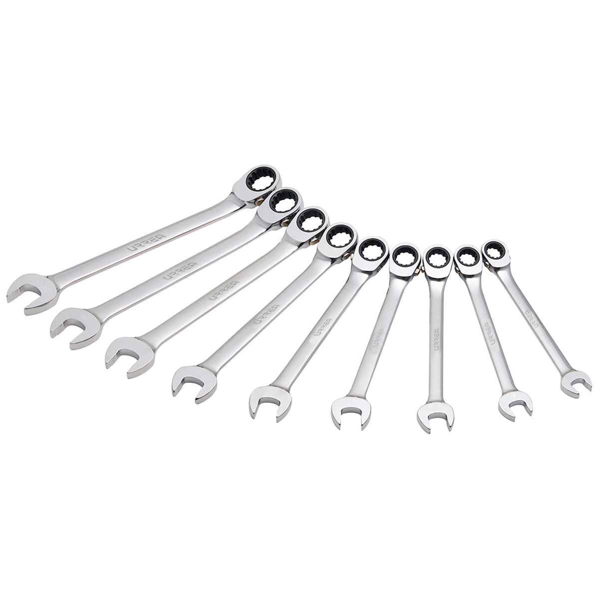 Juego de llaves combinadas pulido espejo de matraca spline rev en pulg,9 pz en caja plást