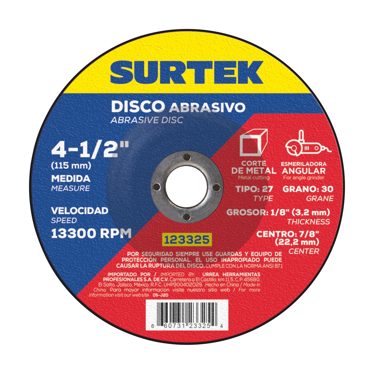 Disco abrasivo tipo 27 para metal, 4-1/2" x 1/8"