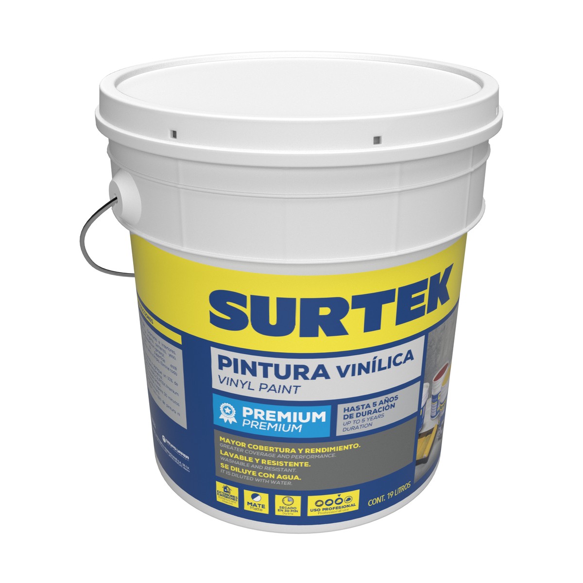 Cubeta de pintura vinílica premium 19 Lt color azul