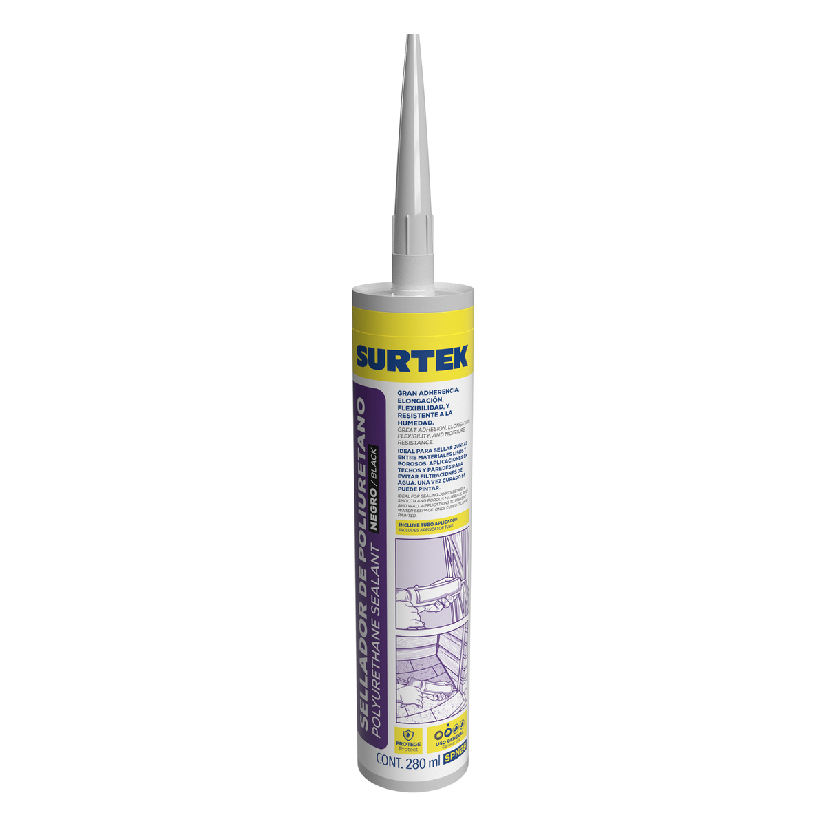 Sellador de poliuretano color negro, 280 ml
