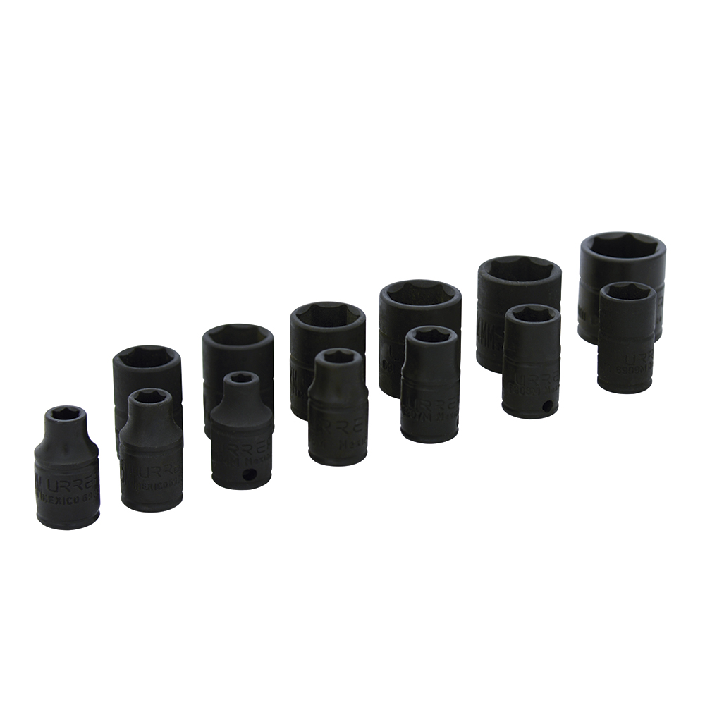Juego de dados de impacto cuadro de 1/4", 6 puntas, métricos, 13 piezas