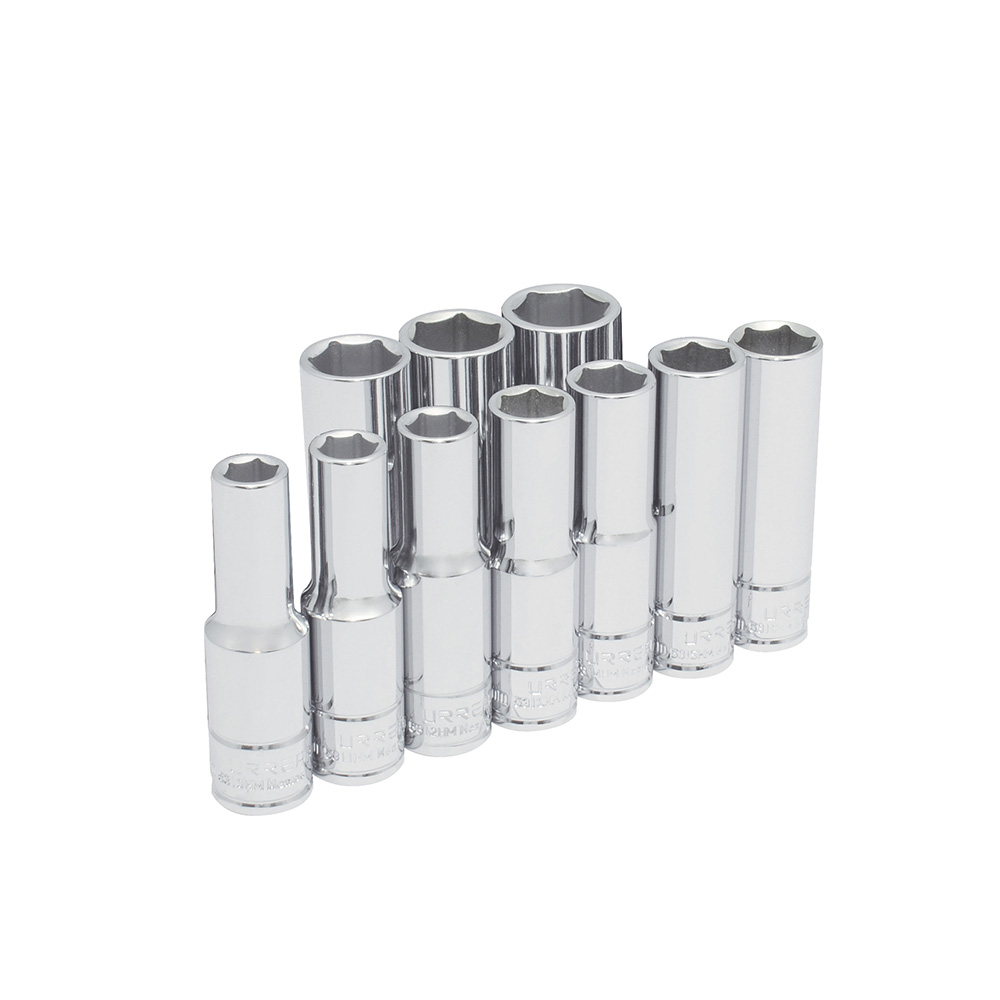 Juego de dados largos cuadro de 1/2", 6 puntas, métricos, 10 piezas