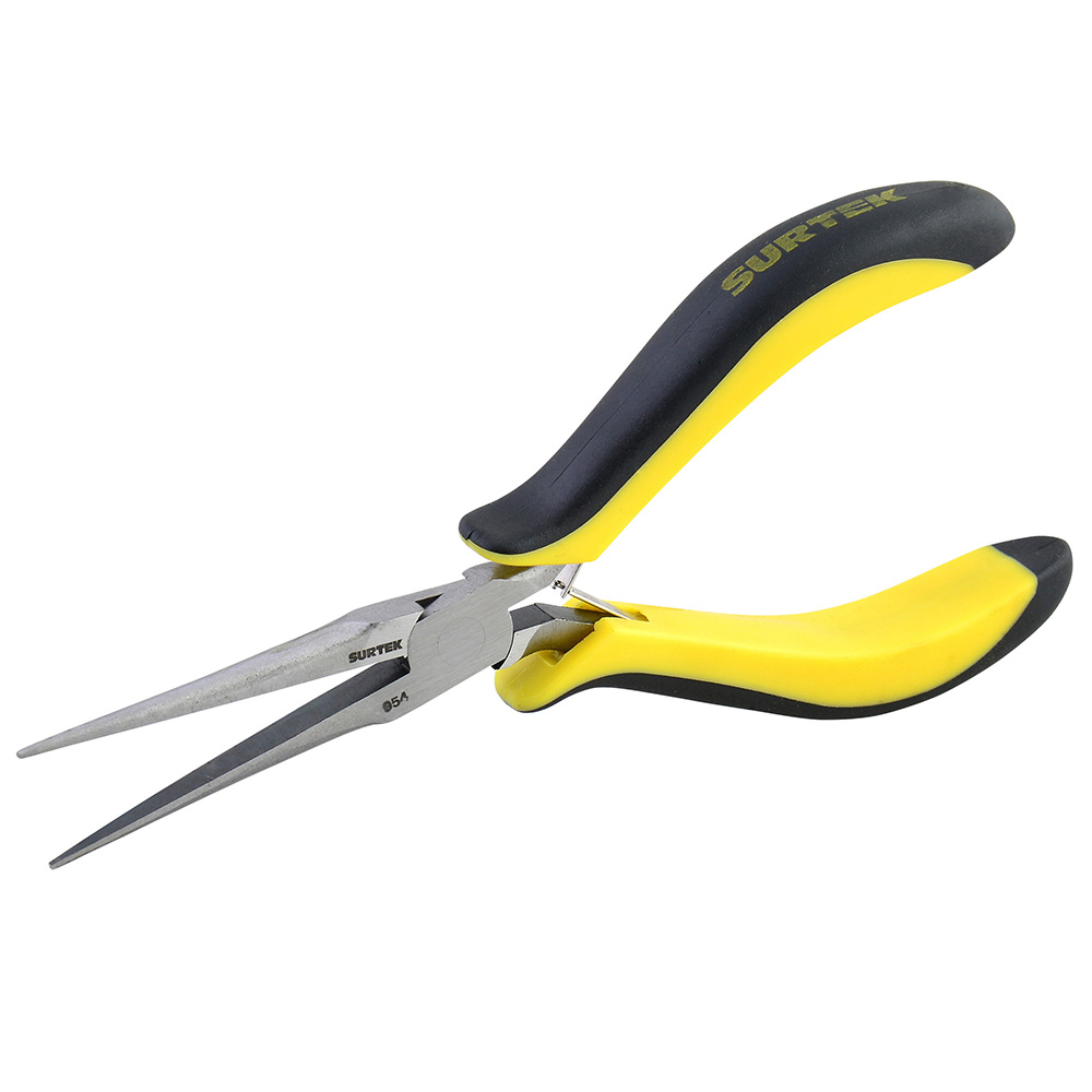 Mini pinza para electrónica con mango bimaterial punta aguja de 5-7/8"