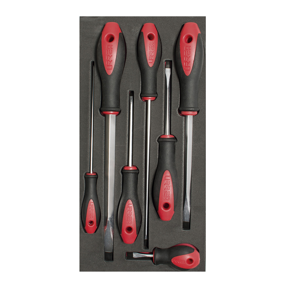 Juego de destornilladores con mango bimaterial punta plana 7 piezas, CH117-C