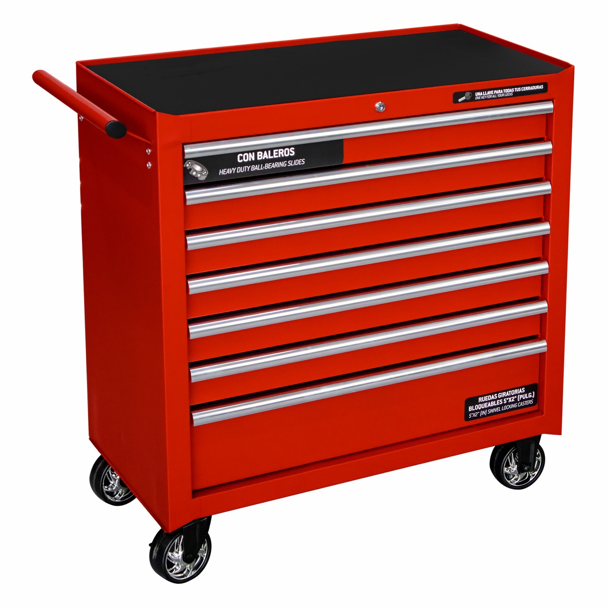 Gabinete móvil 7 gavetas color rojo serie P 36"