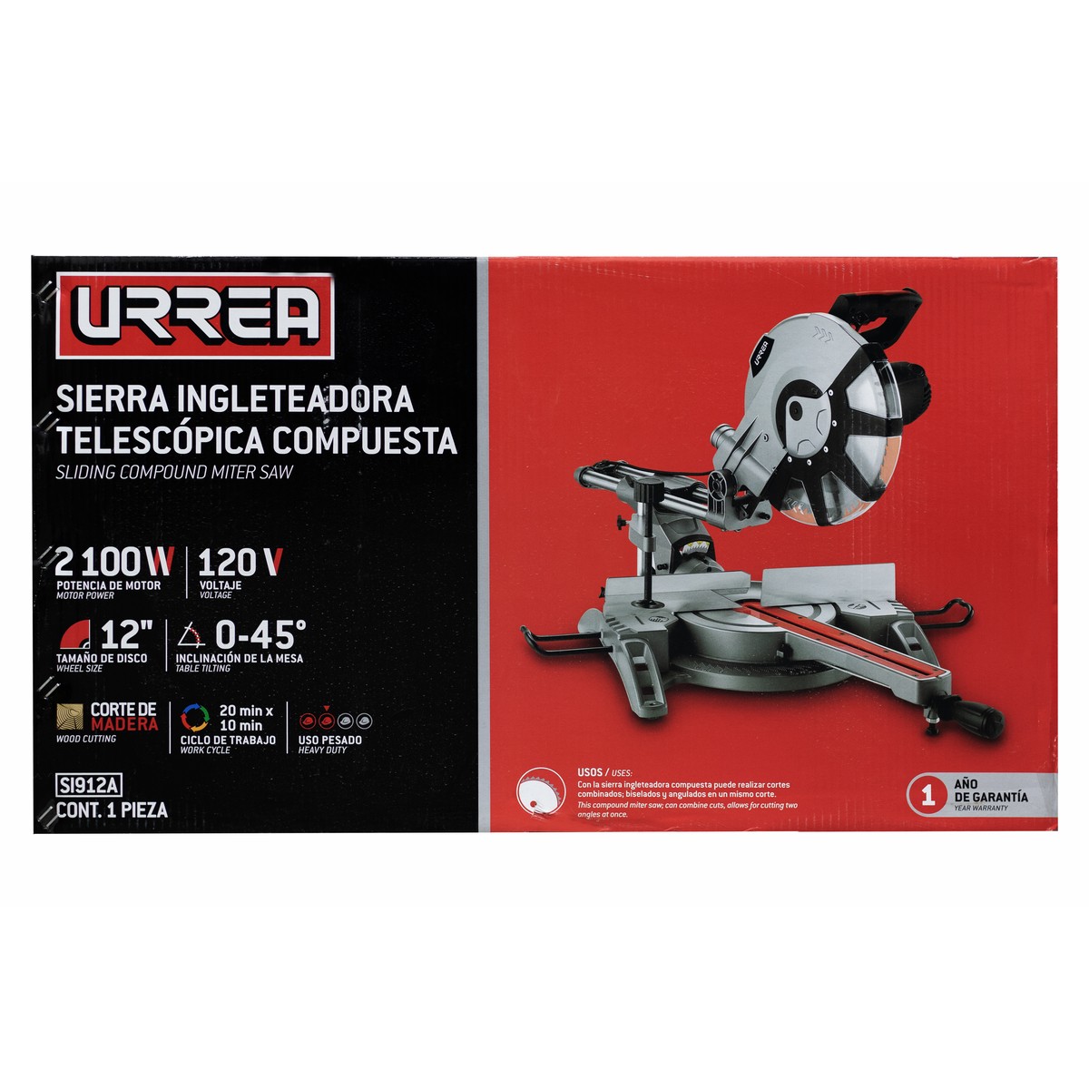 Sierra de inglete telescópica 12", 2100 W, 120 V, 4200 R/MIN