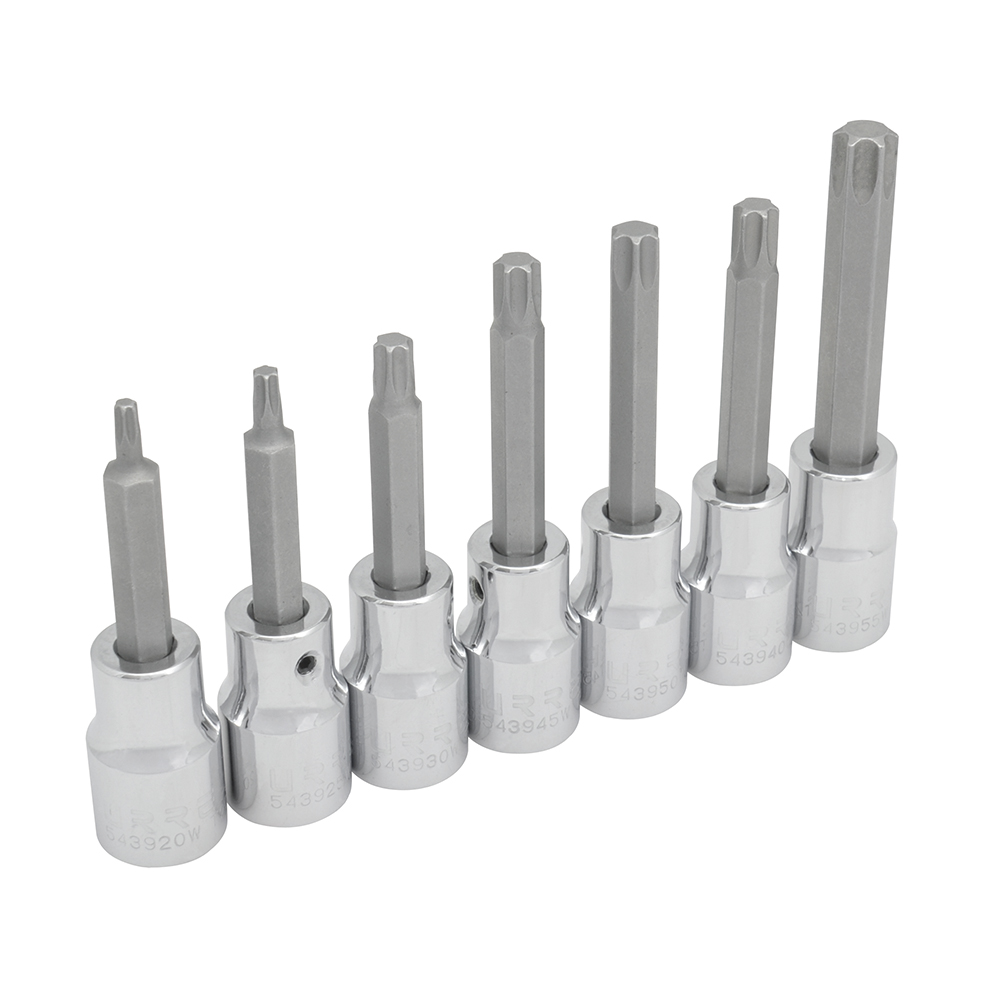 Juego de dados con punta torx cuadro de 1/2", en riel, 7 piezas