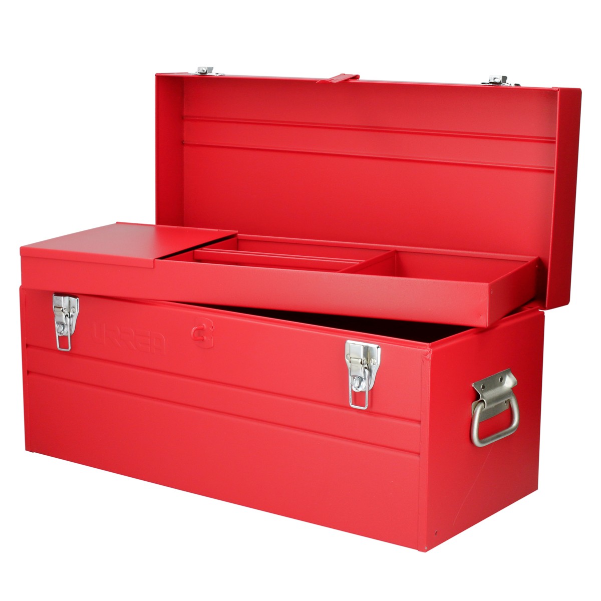 Caja portaherramientas métalica con asa plástica color rojo 23" x 10" x 11"