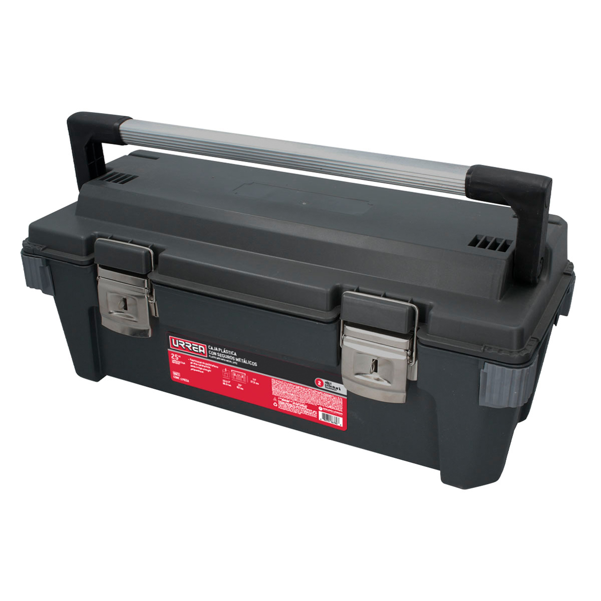 Caja portaherramientas plástica con broches metálicos color negro 25" x 11" x 10"
