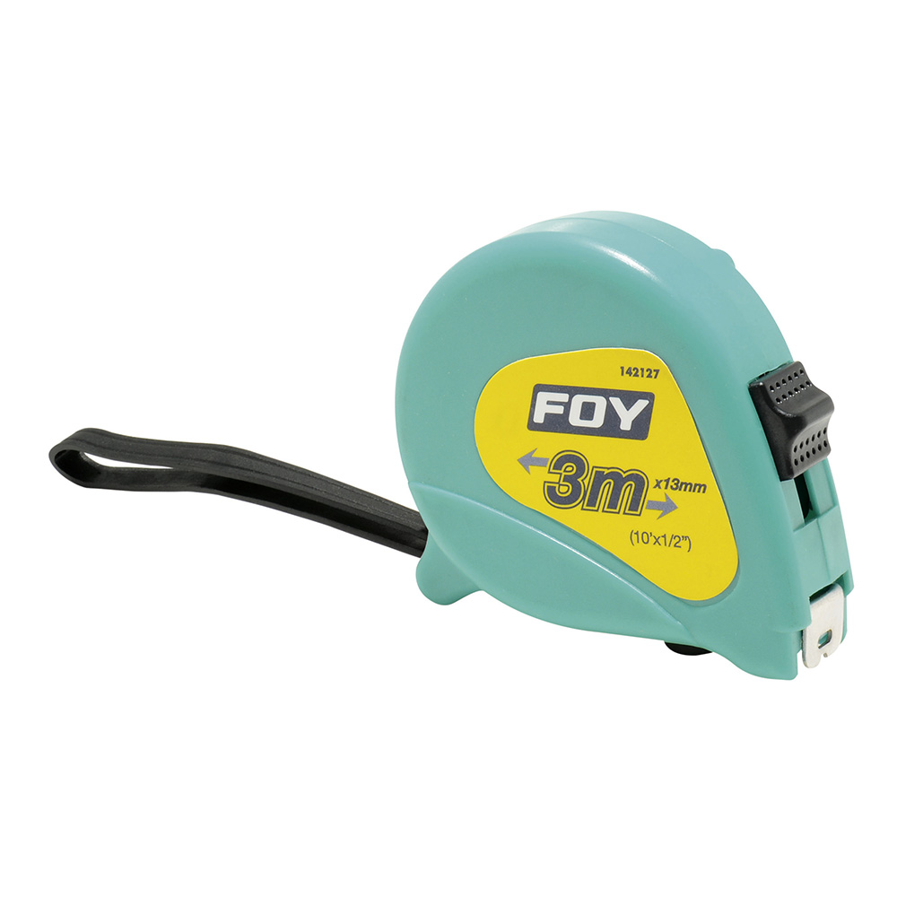 Flexómetro con carcasa de plástico turquesa, 3 m x 13 mm