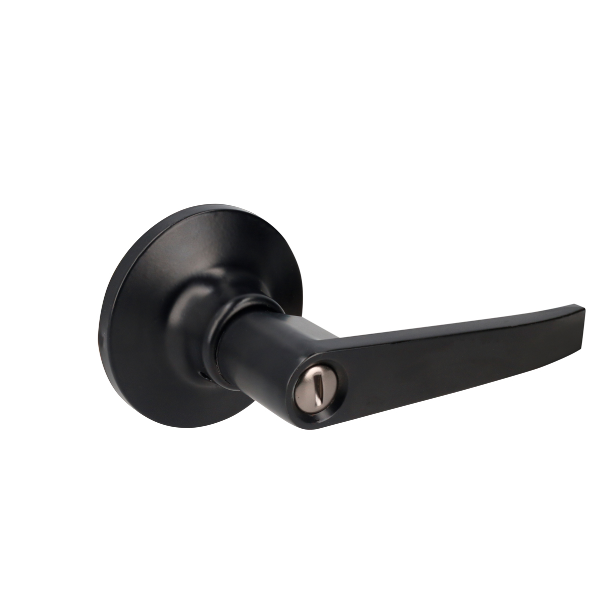 Manija tubular recta función baño, negra, llave estándar, blíster