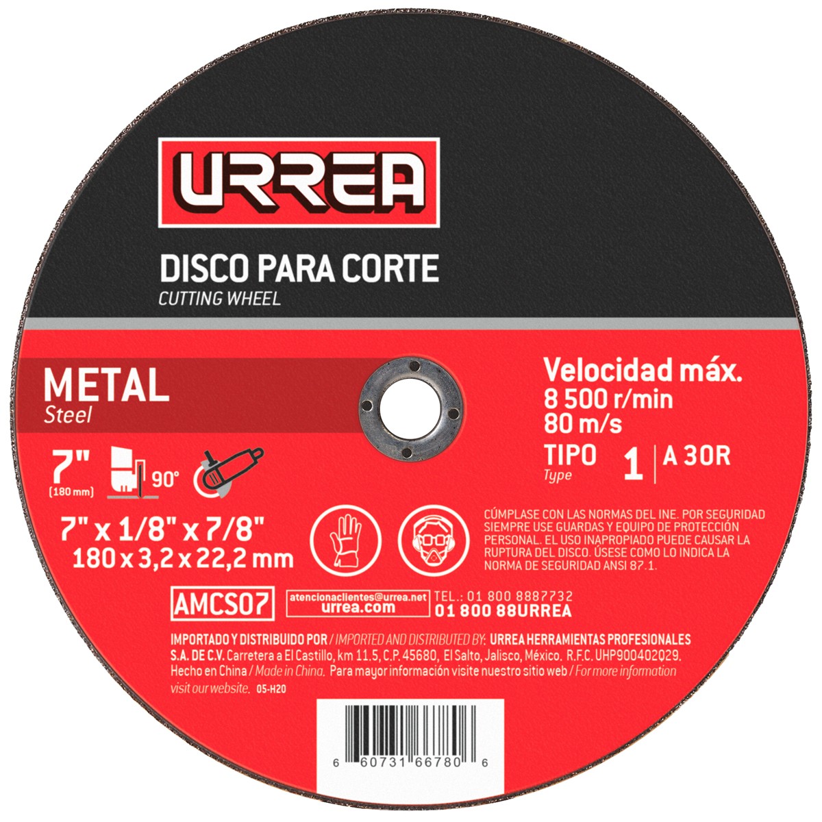 Disco abrasivo tipo 1 para metal, 4-1/2" x 1/16", 13,300 RPM