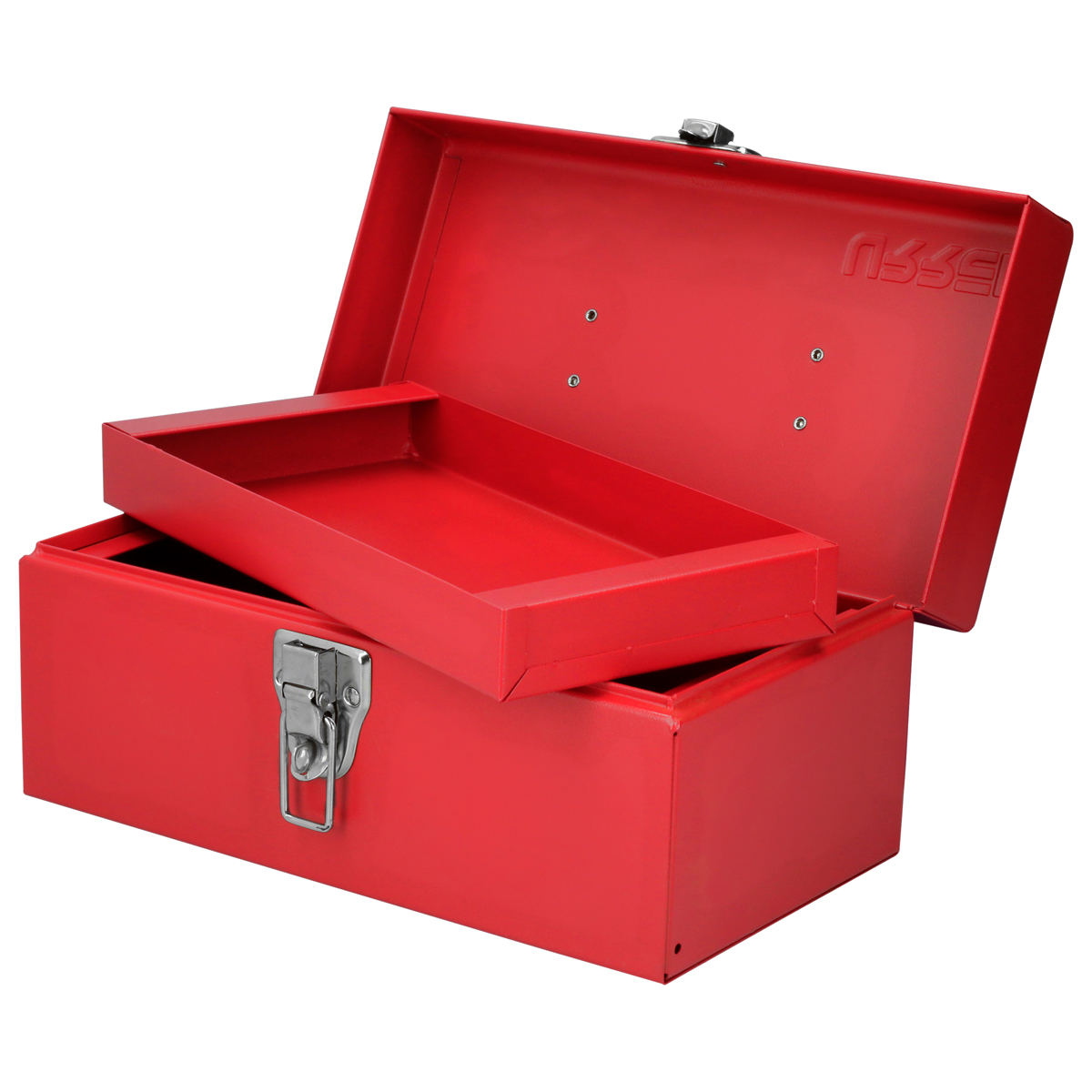 Caja portaherramientas métalica con asa plástica color rojo 11" x 6" x 5"
