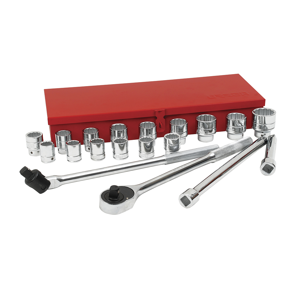 Juego de dados y accesorios cuadro de 3/4" métrico 12 puntas, 20 piezas