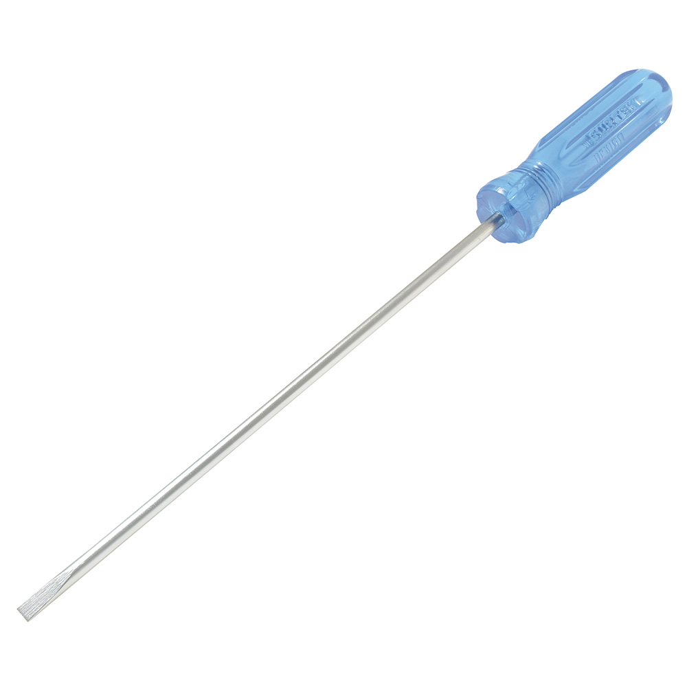 Destornillador con mango azul, punta cabinet barra redonda 1/8" x 4"