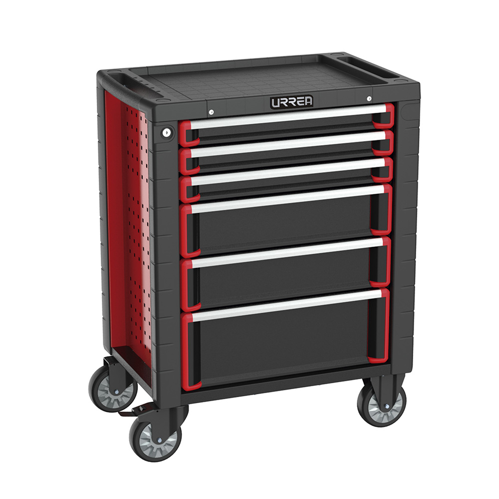 Gabinete móvil 6 gavetas color rojo y negro serie HD 28"