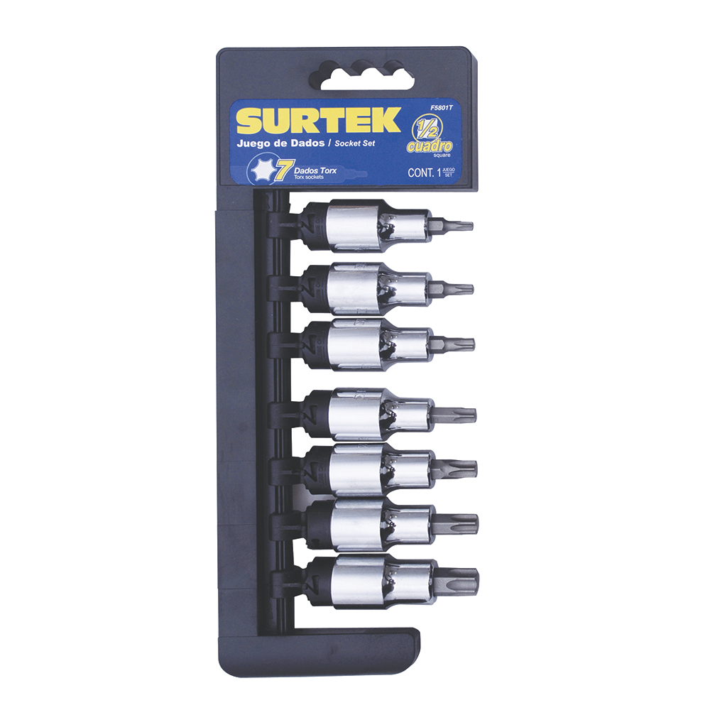 Juego de dados con punta torx cuadro de 1/2", 7 piezas