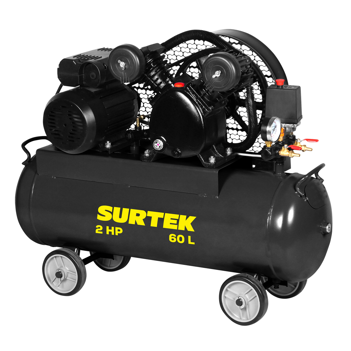Compresor de aire eléctrico con transmisión de banda 60 Lt, 2 HP, 120 V