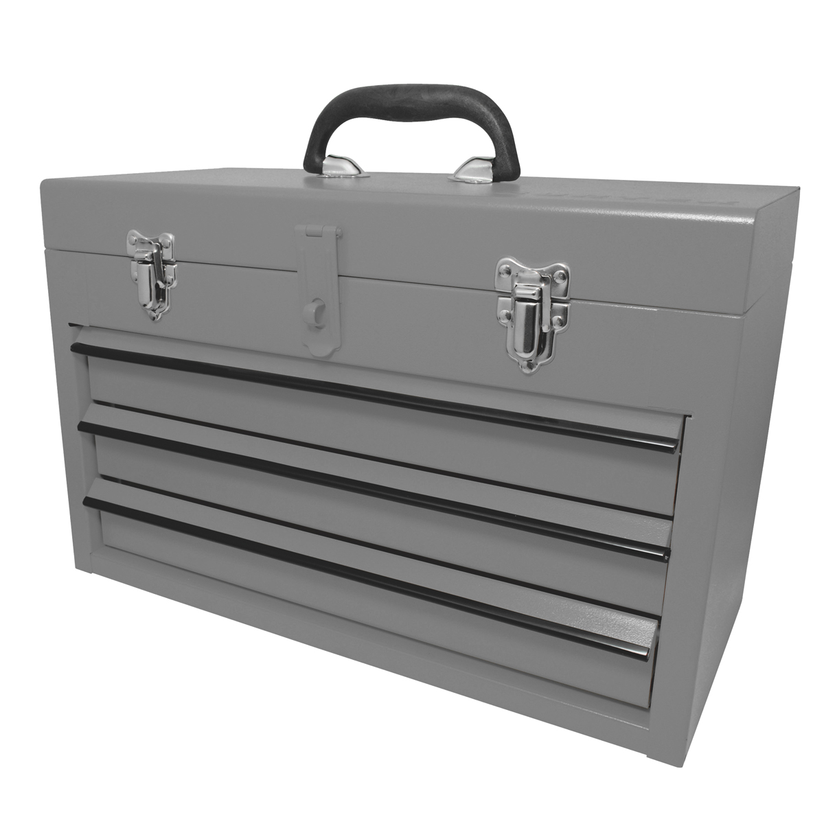 Caja portaherramientas metálica color gris con 3 gavetas 11" x 18" x 9"