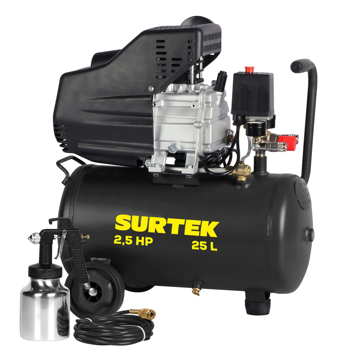 Compresor de aire eléctrico lubricado con pistola y manguera 25 Lt 2.5 HP, 120 V