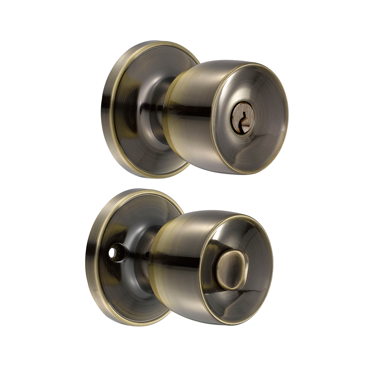 Pomo tubular copa recta función recámara, latón antiguo, llave estándar, blíster