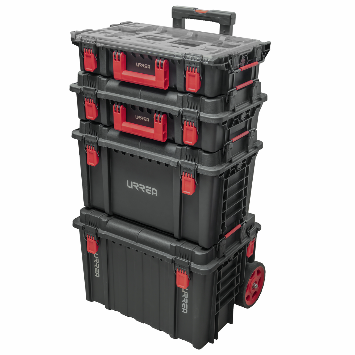 Juego de cajas modulares plásticas color negro 22", 4 piezas
