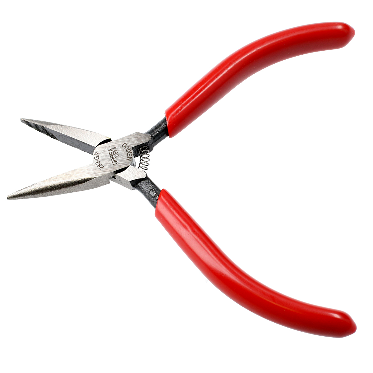 Pinza para electricista con mango rubber grip punta larga con resorte sin corte de 4-3/4"