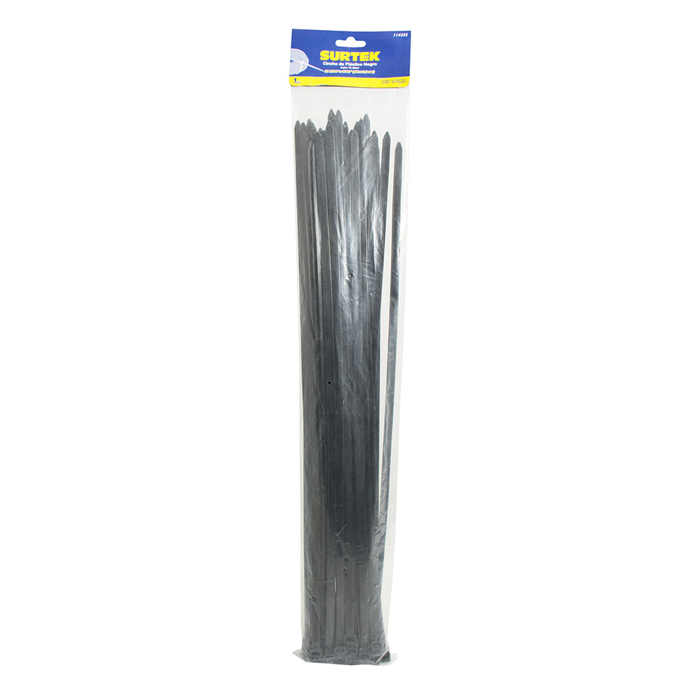 Cinchos plásticos 203 x 4.6 mm, tensión 22 kg de 50 piezas, color negro