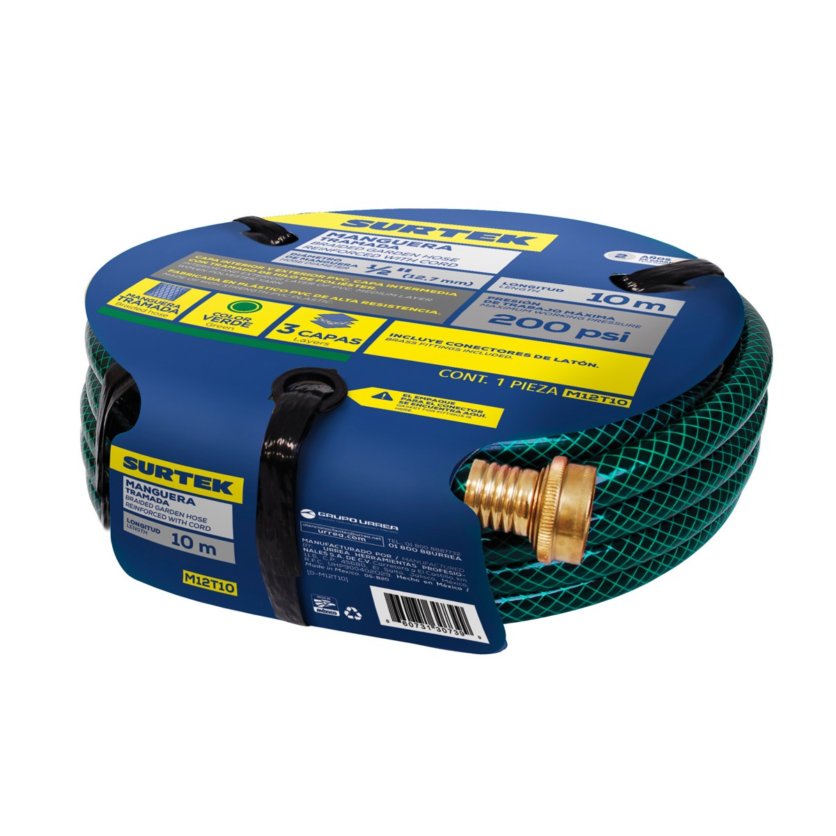 Manguera para jardín tramada verde con conector metálico 1/2", 10 m