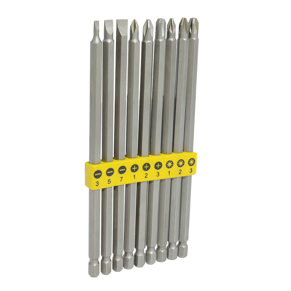 Juego combinado de puntas extra largas hexágono de 1/4", 9 piezas en blíster
