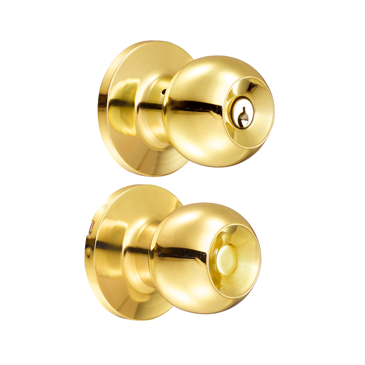 Pomo tubular bola función entrada, latón brillante, llave estándar, blíster