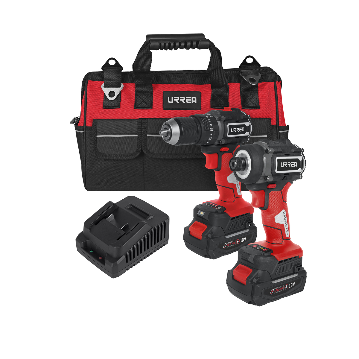 Juego de rotomartillo y atornillador de impacto a batería Li-ion 18 V, 3 piezas en maleta