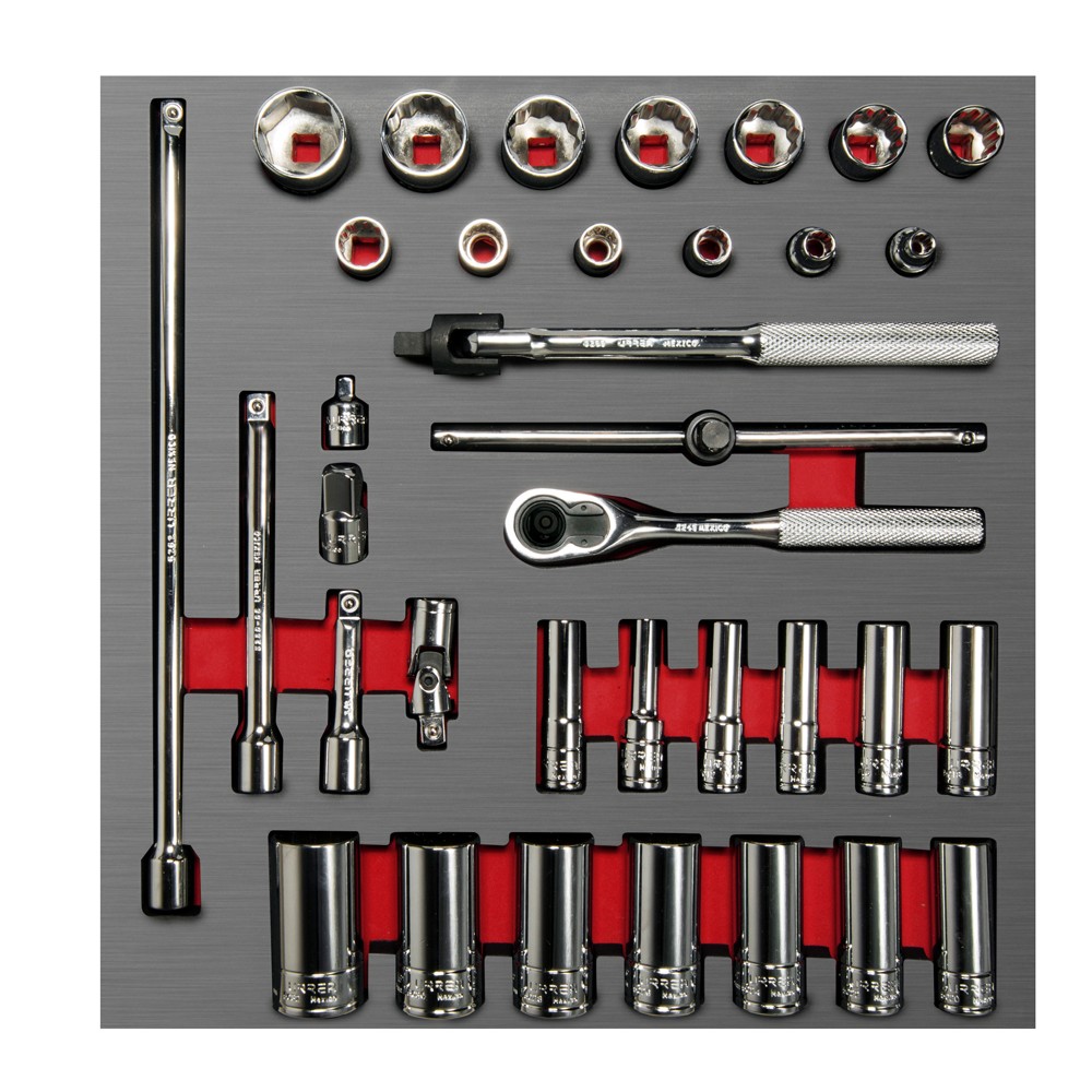 Juego de dados cortos,largos y accesorios cuadro de 3/8" en pulgadas 35 piezas, CH201L-C