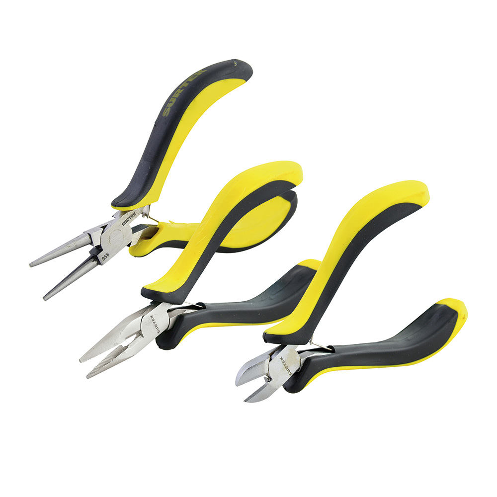 Juego de mini pinzas con mango bimaterial para electrónica, 3 piezas
