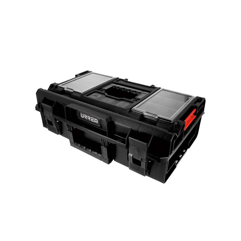 Caja portaherramientas plástica modular con compartimentos color negro 23" x 15" x 7"