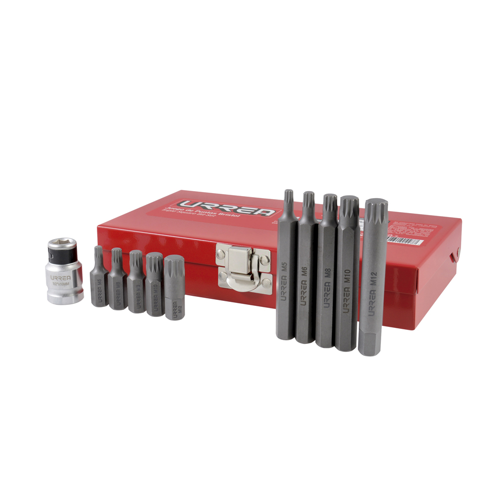 Juego de puntas bristol hexágono de 3/8" con adaptador, 11 piezas en caja metálica
