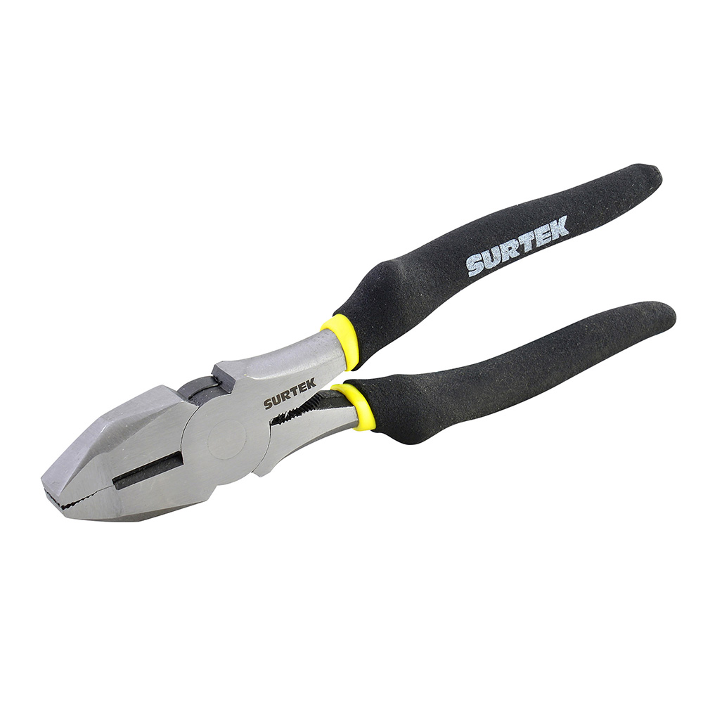 Pinza para electricista con mango rubber grip nariz cuadrada corte lateral de 9"