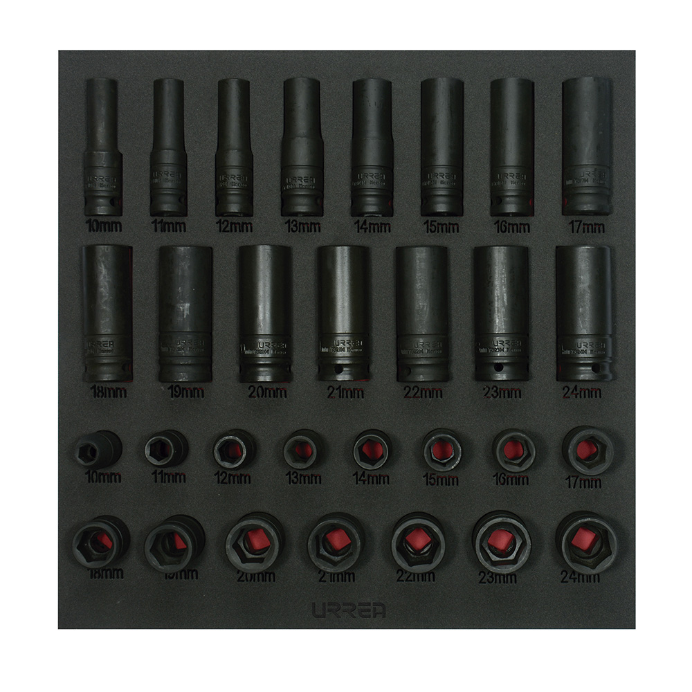 Juego de dados de impacto cortos y largos métricos cuadro de 1/2" 30 piezas, CH219-C