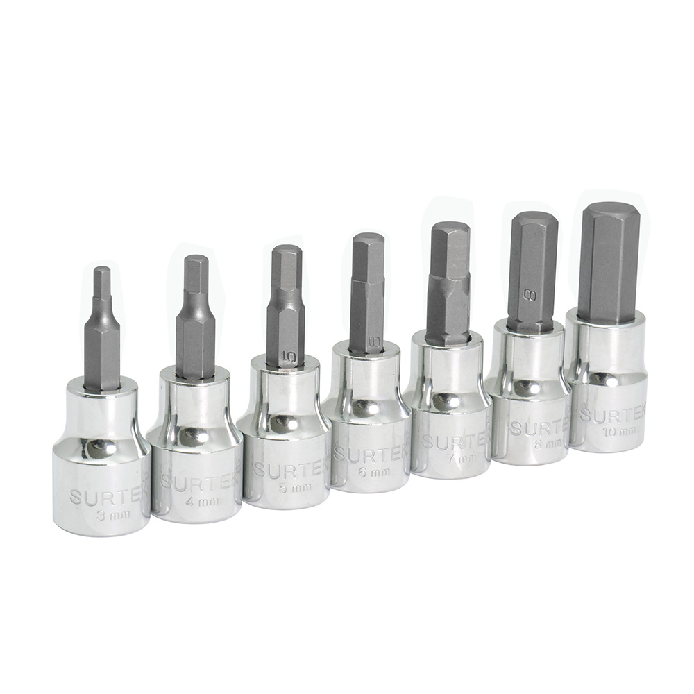 Juego de dados punta hexagonal cuadro de 3/8", métricos, 7 piezas