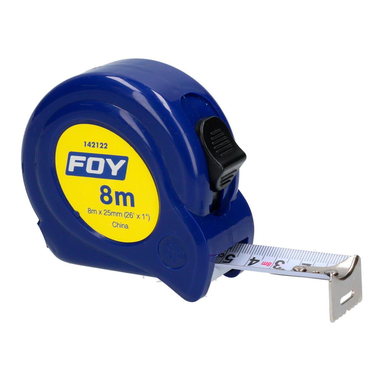 Flexómetro con carcasa de plástico azul, 8 m x 25 mm