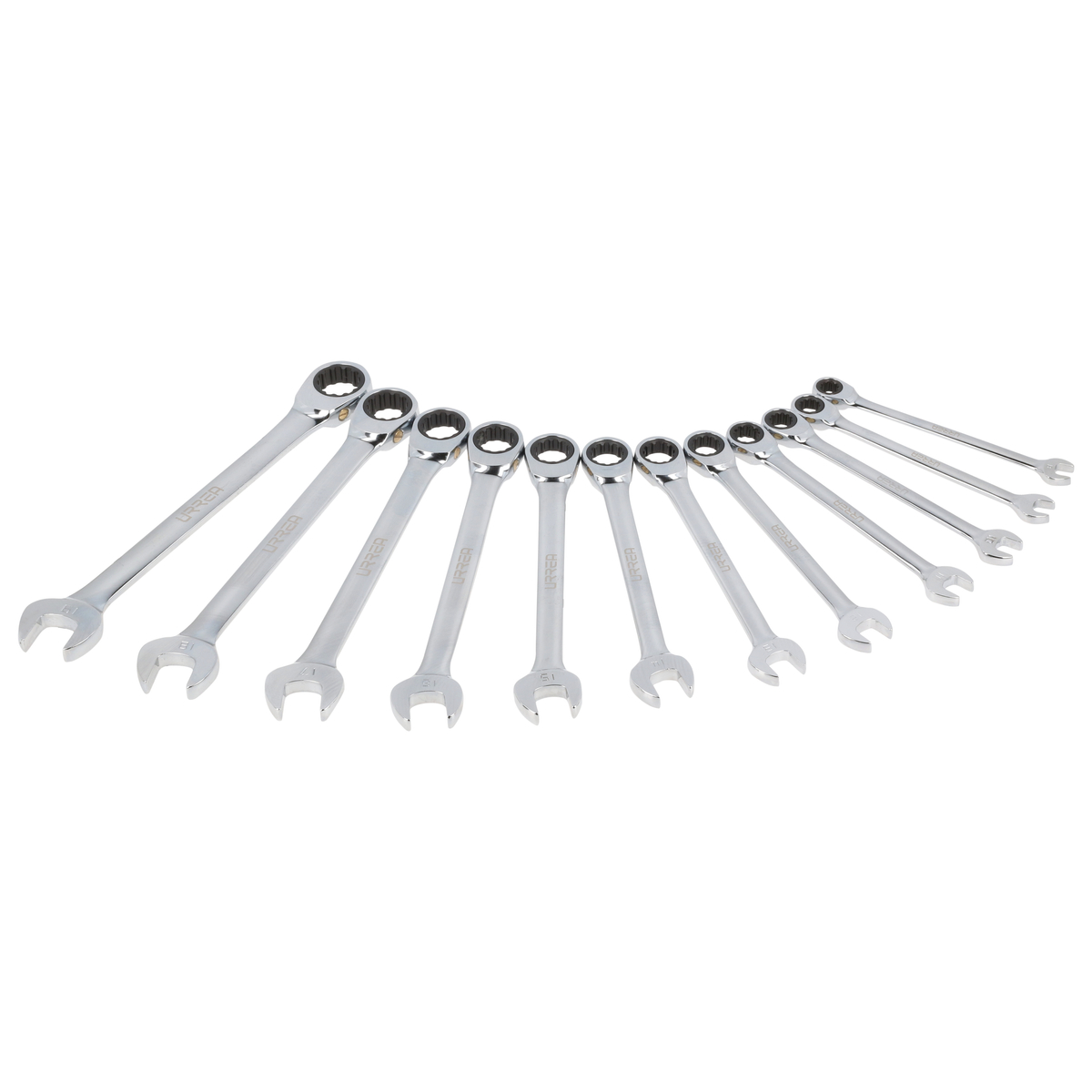 Juego de llaves combinadas pulido espejo de matraca spline mét,12 pts,12 pz en caja plást
