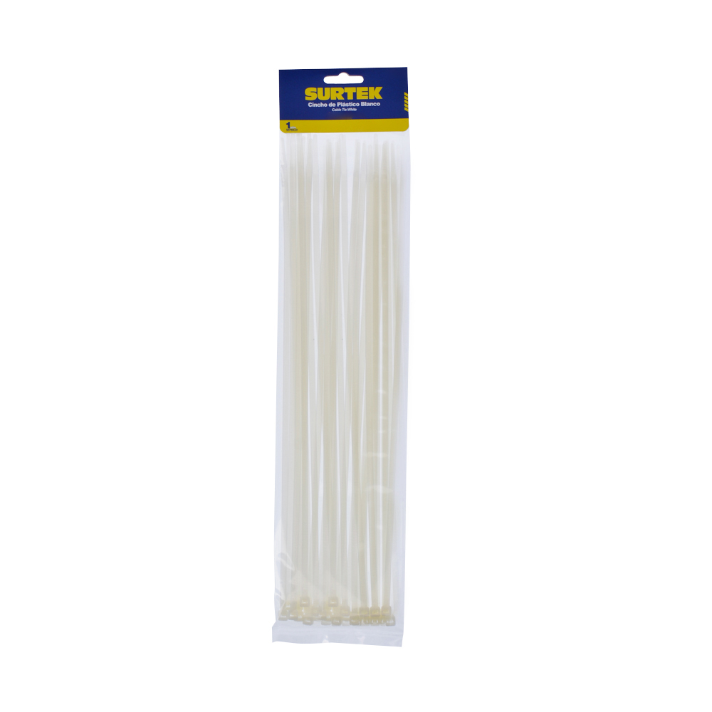 Cinchos plásticos 300 x 4.6 mm, tensión 22 kg de 50 piezas, color blanco