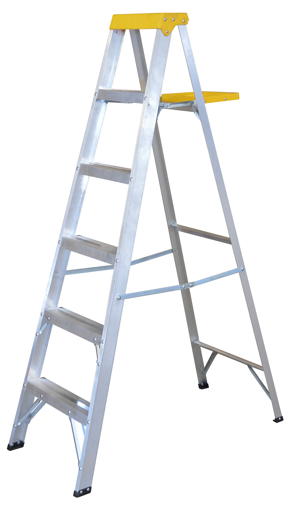 Escalera de tijera tipo III de aluminio y tapa plástica con 5 peldaños