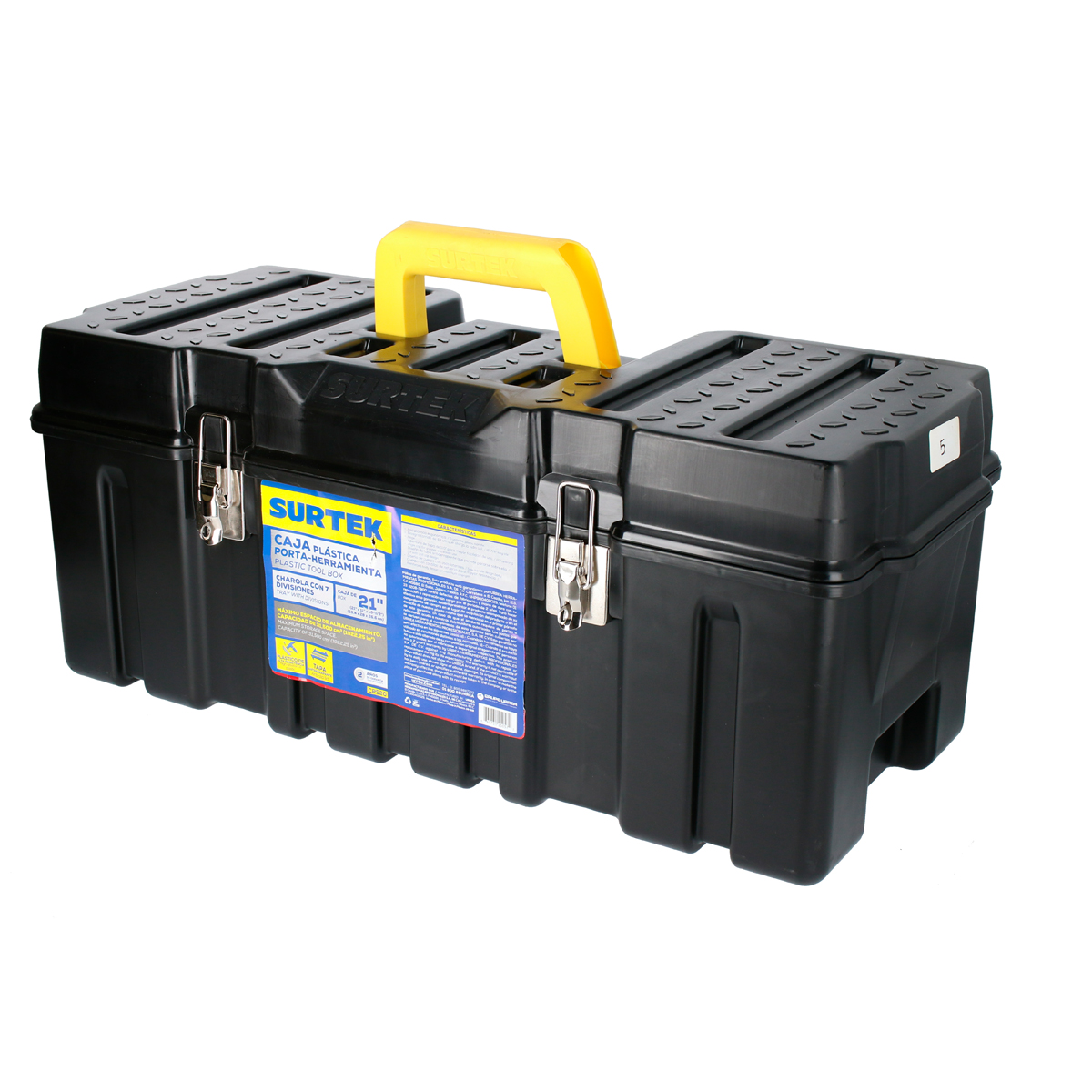 Caja portaherramientas plástica con broches metálicos color negro 26" x 10" x 10"