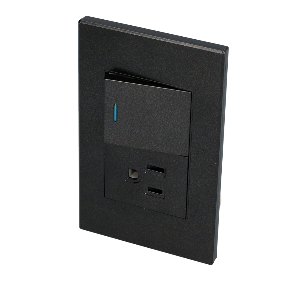 Placa 1 Interruptor 1 contacto 1/2, línea Premium, color negro